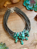 Turquoise Teardrop & Freshwater Pearl Necklace