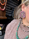 Giant Cluster Earrings – Pink Dahlia Color & Sterling Silver - One of a kind