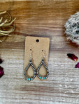 Smaller Sterling SAUCER Silver Pearls earrings teardrop and turquoise