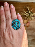 Kingman Turquoise Cluster Ring – Size 9.5 – Native Made Sterling Silver
