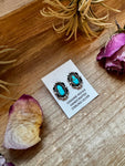 Kingman Turquoise & Silver Pearl Stud Earrings – Sterling Silver – Native Made by L. Silversmith