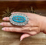 Kingman Turquoise Cluster Ring – Navajo Handmade by Jaz Wilson, Size 7.5
