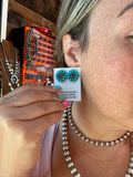 Blue Magnesite Turquoise & Red Cluster Stud Earrings