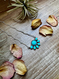 Smaller Cluster Necklace – Kingman Turquoise on Liquid Silver Chain, 18 Inch – USA Made