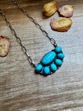 Kingman Turquoise Long Cluster Necklace – 19" Paperclip Chain