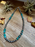 Blue Turquoise & Sterling Silver Necklace – 8 mm Pearls – 20 ½ Inch