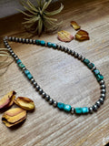 Blue Turquoise & Sterling Silver Necklace – 8 mm Pearls – 20 ½ Inch