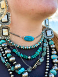 Sterling Silver Choker with Turquoise Pendant – 13”