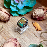 MJ Rectangle Green Turquoise Adjustable Sterling Silver Ring