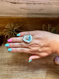 Cowboy Hat Ring with Kingman Turquoise – Triple Stone – Size 7.5 – Sterling Silver