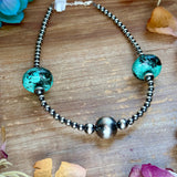 16” Turquoise Rondelle Necklace – Sterling Silver Pearls