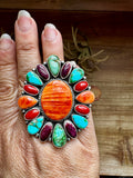 Adjustable Cluster Ring – Spiny Oyster & Sonoran Gold by E. Richards, Native Made