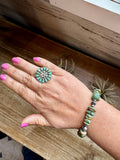 Green Turquoise Chip Bracelet with Sterling Silver Saucers & Chain