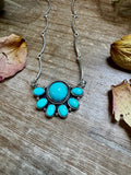 Smaller Cluster Necklace – Kingman Turquoise on Liquid Silver Chain, 18 Inch – USA Made