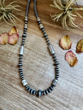 Graduated Barrel Bead Necklace – 24 Inch – Sterling Silver Saucer & Barrel Beads