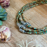 Green Turquoise Heishi & Sterling Silver Barrel Bead Necklace