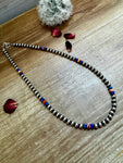 18 inch 6 mm Sterling Silver Pearls necklace lapis and spiny