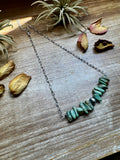Green Turquoise Chip Necklace – Sterling Silver Pearl Accent – Paperclip Chain