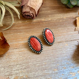Red Spiny Oyster Beaded Border Stud Earrings – Option 2
