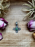 Zia Symbol Pendant with Green Sonoran Gold Turquoise – Sterling Silver – Native Made by K. Billah – Fits 8mm
