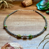Rare Sonoran Gold Turquoise & Sterling Silver Barrel Bead Necklace