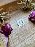 Mini Rectangle Stud Earrings – Kingman Turquoise – Sterling Silver – Zuni Made
