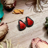 MJ Large Red Spiny Oyster Teardrop Stud Earrings with Beaded Wire