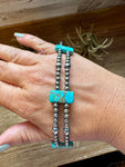 Double Strand Necklace – 13” Beaded – Sterling Silver Pearls & Rectangle Variscite Turquoise