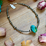 16” Turquoise Statement Necklace – Sterling Silver Pearls