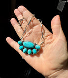 Kingman Turquoise Long Cluster Necklace – 19" Paperclip Chain