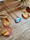 Cotton Candy Turquoise Bar Necklace – Oval Shape – 18" Sterling Chain – Tia Long, Navajo Handmade