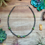 Rare Sonoran Gold Turquoise & Sterling Silver Barrel Bead Necklace