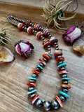 NFR Collection Necklace – Sterling Silver Pearls with Blue Turquoise & Spiny Oyster – Handmade by The Bijoux FAB – 29"
