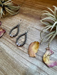 Smaller Sterling saucer Silver Pearls earrings teardrop - With Pink Conch