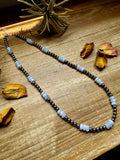 Blue Lace Agate & Sterling Silver Pearl Necklace – 20 ½” Plus Extender