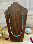 23 Inch 6 mm Sterling Silver Pearls necklace with turquoise rondelle - Blue