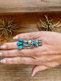 The Kachina Ring – Size 8 – Sterling Silver – Kingman Turquoise – Navajo Handmade