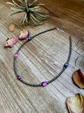5 Pink dye Turquoise Choker and Sterling Silver Pearls
