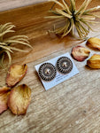 Stamped Sterling Silver Concho Stud Earrings, TC Stamp, 1.5" Round