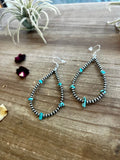 3 mm teardrop earrings Sterling Silver pearls with blue turquoise nuggets