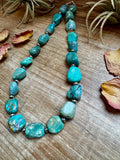 18-Inch Turquoise Nugget Necklace with 4mm Sterling Silver Pearls