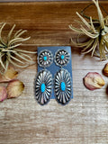 Rita Lee Sterling Silver Concho Earrings – Sleeping Beauty Turquoise – Statement with Post & Dangle