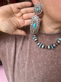 Rita Lee Sterling Silver Concho Earrings – Sleeping Beauty Turquoise – Statement with Post & Dangle