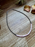 15-Inch Pink Conch Heishi Necklace – Sterling Silver Pearls, Handmade