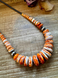 23 inch Graduated Orange Spiny Necklace with Sterling Silver Pearls