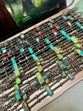Orange/Turquoise Double Strand Necklace – 13” Beaded – Sterling Silver Pearls & Rectangle Variscite