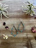 3 mm teardrop earrings Sterling Silver pearls with blue turquoise nuggets