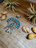Large Sterling Silver & Kingman Turquoise Pendant – Native Made by L. – Fits 12mm Pearls