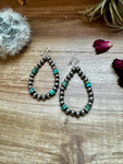 Real turquoise and 6 mm Sterling silver pearls teardrop earrings