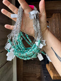 15-Inch Paperclip Chain Necklace with Blue Turquoise Nugget & Sterling Saucer Pearls
